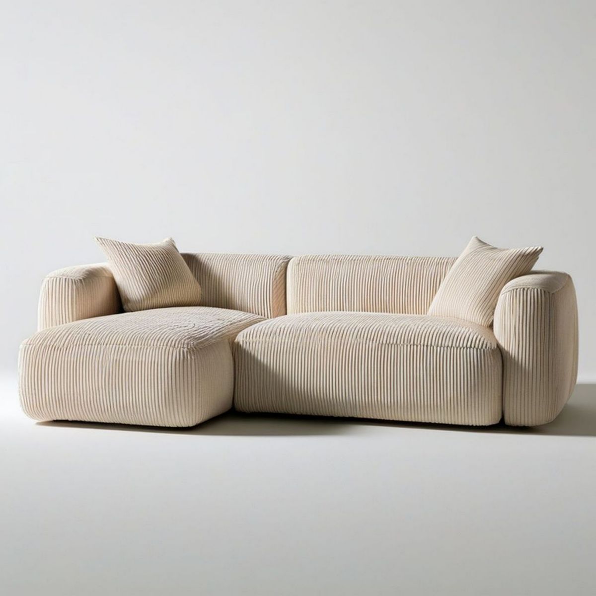 2-Sitzer Ecksofa mit linker Recamiere, 250 x 160 x 75 cm, Beige, Cordbezug aus Polyester