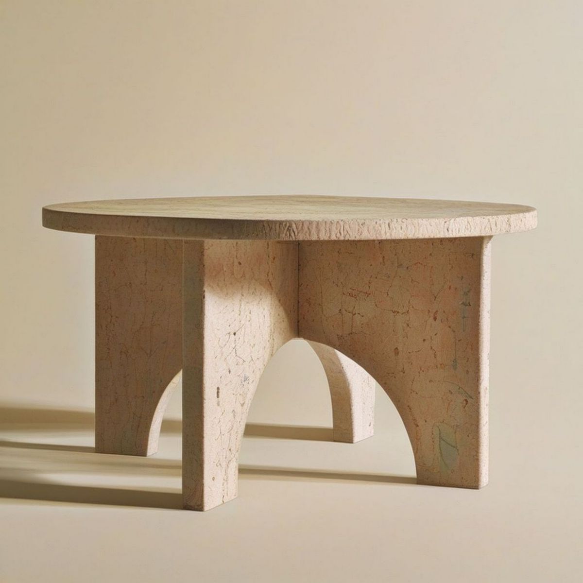 Runder Travertin-Beistelltisch in Beige, Ø 90 cm, Höhe 50 cm