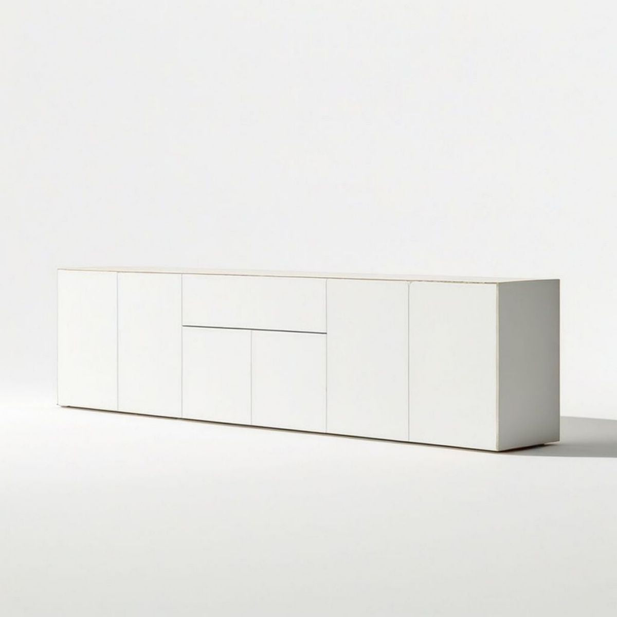 Weisses Sideboard aus MDF, 180 × 40 × 75 cm, mit 6 Türen und 1 Schublade
