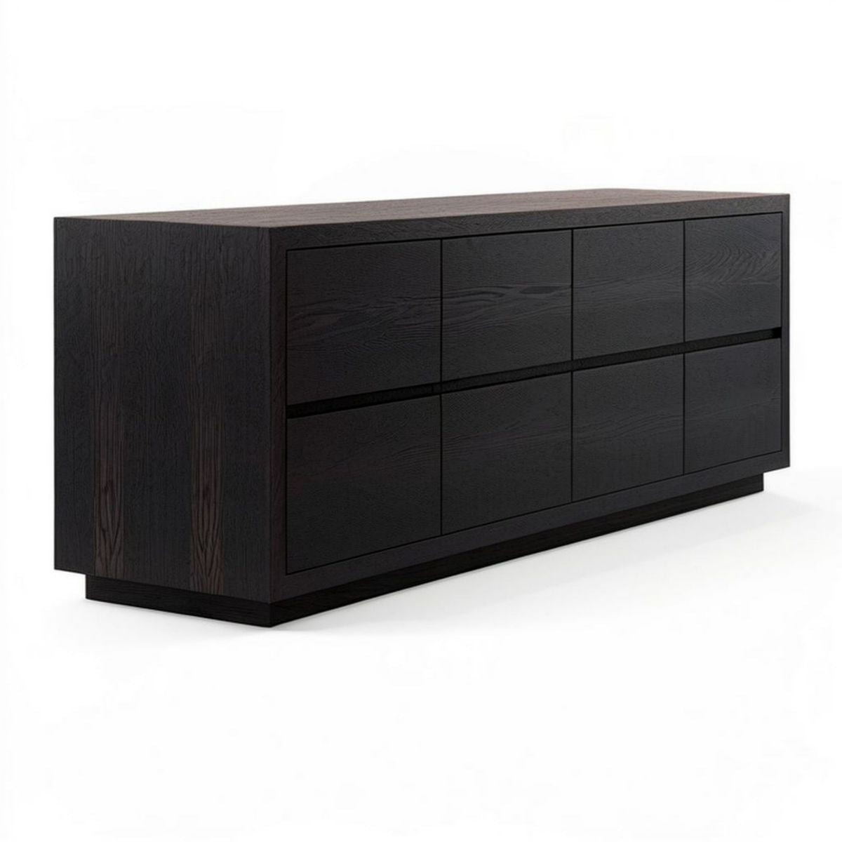 Schwarzes Sideboard aus MDF mit Eichenfurnier, 8 Türen, 180 x 45 x 75 cm