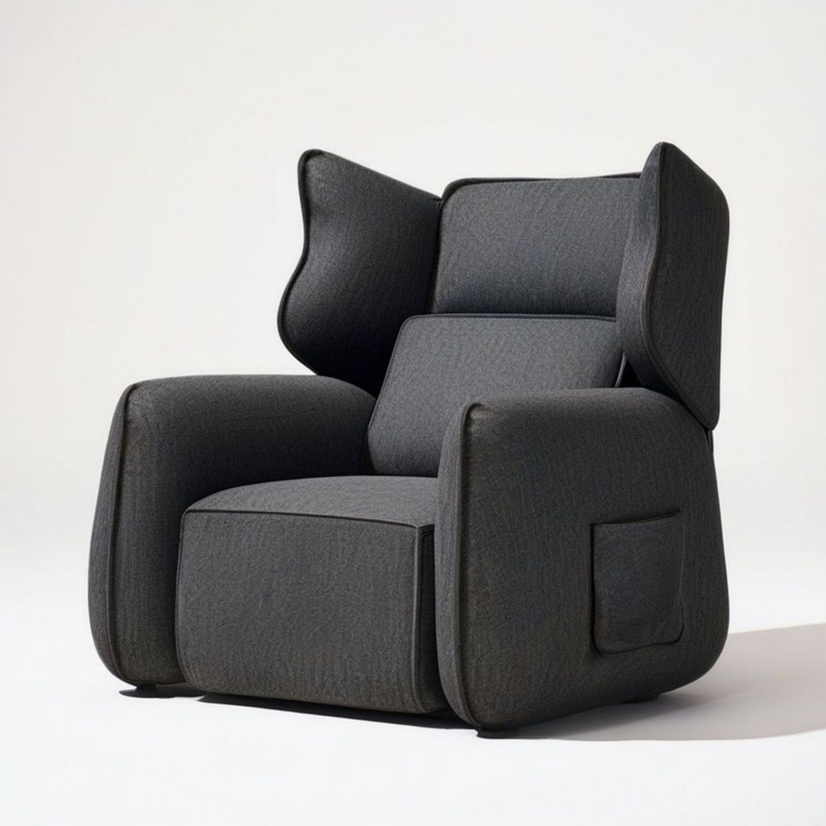 Ohrensessel mit Seitentasche, Dunkelgrau, 90 × 92 × 105 cm