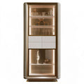 LED-Vitrine 100 x 45 x 220 cm aus MDF, PU-Kunstleder und Sicherheitsglas in Beige/Bronze