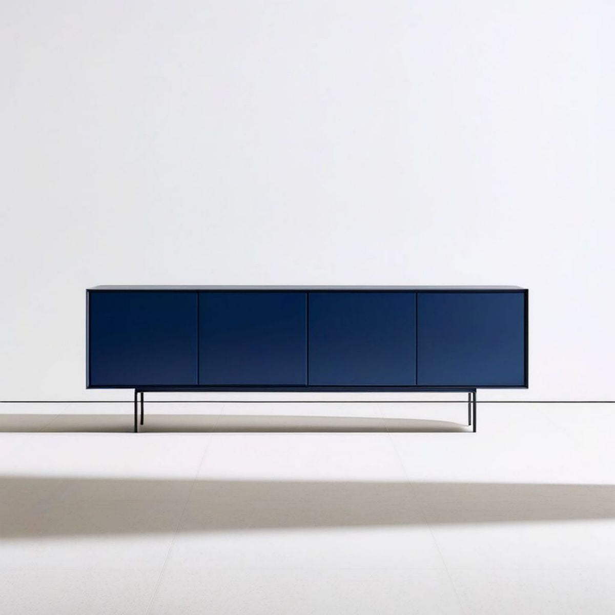 Sideboard mit 4 Türen, 180 x 40 x 70 cm, Dunkelblau/Schwarz, MDF und Stahl