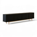Sideboard mit 4 geriffelten Türen, 200 x 45 x 75 cm, Schwarz/Naturholz, MDF und Eichenholz
