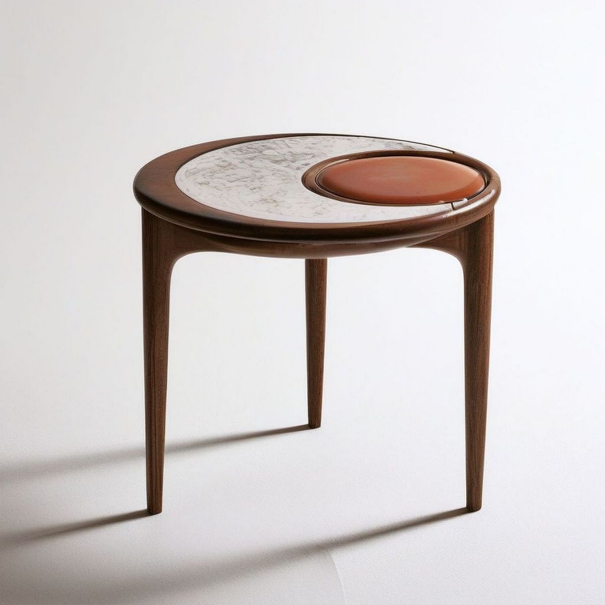 Runde Ausführung Ø 60 x 45 cm in Braun/Weiss/Grau mit Marmoroptik und PU-Kunstleder