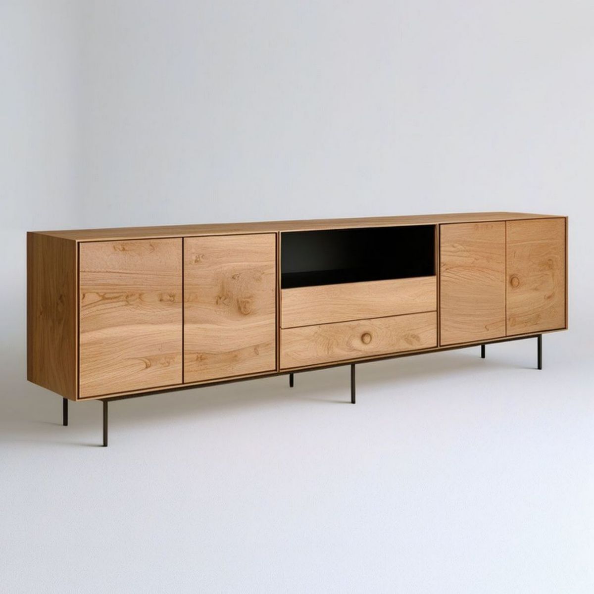 Sideboard aus massiver Eiche, Natur/Schwarz, 200 x 45 x 75 cm