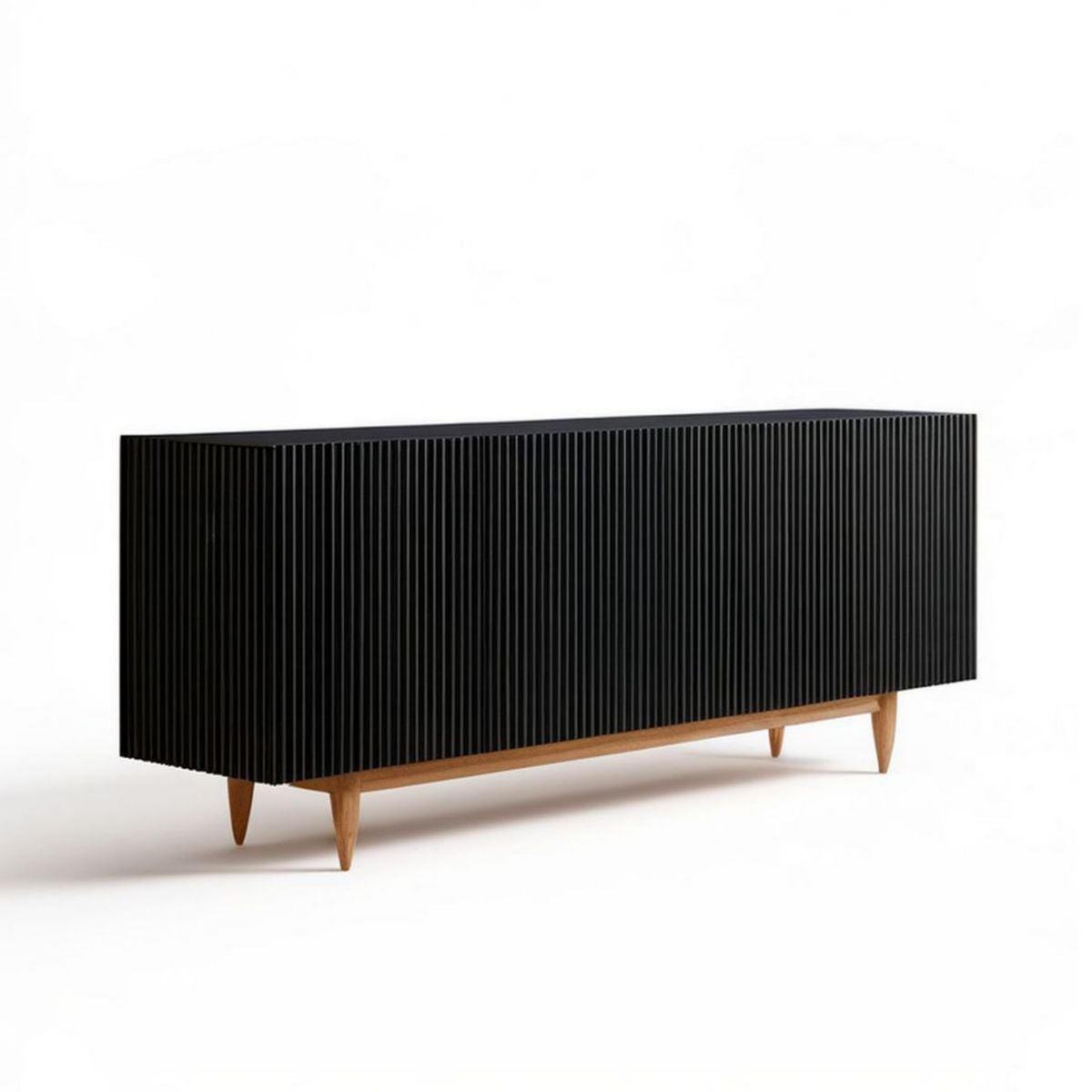 Sideboard mit gerillter Front 160 x 40 x 80 cm Schwarz/Naturbraun MDF und Eichenholz