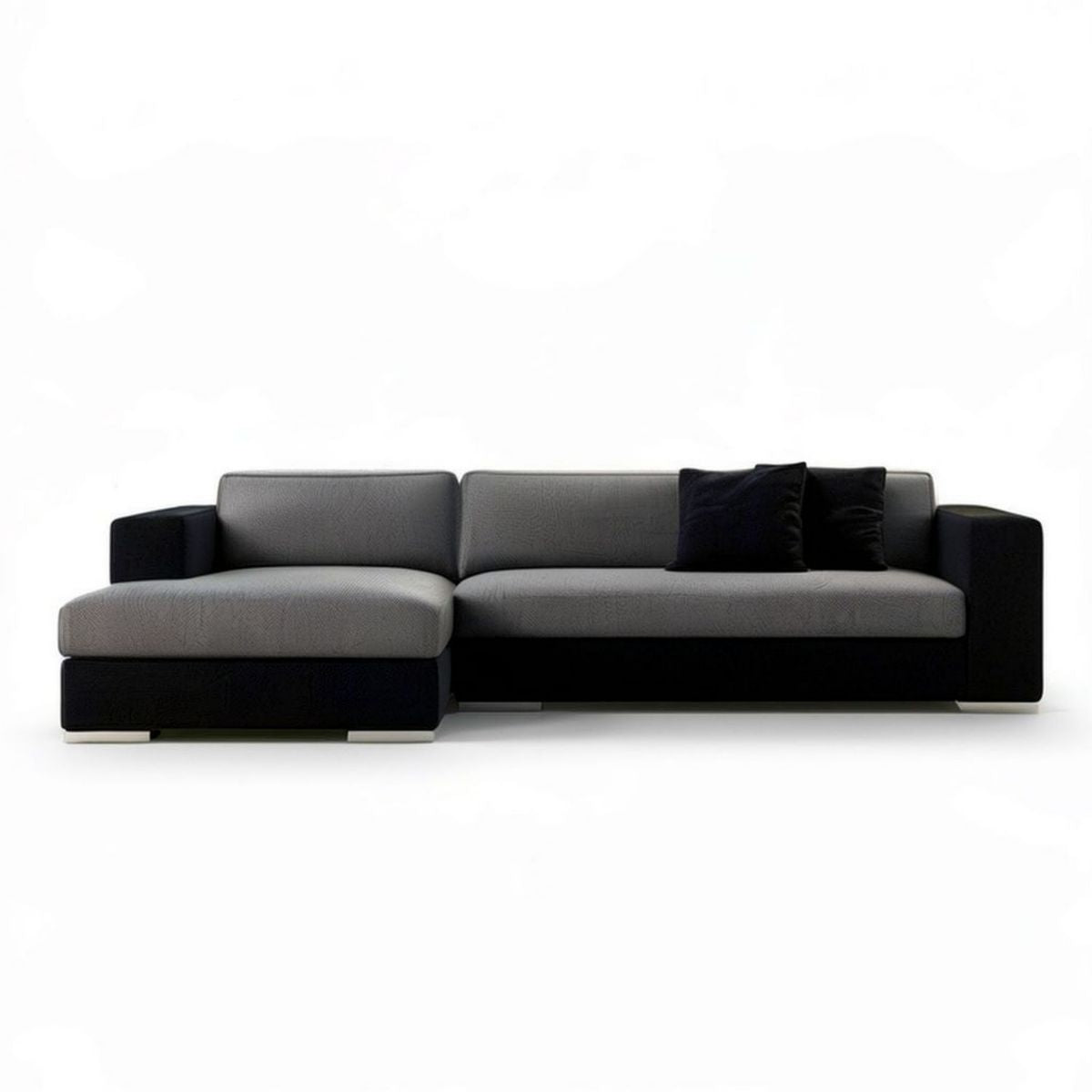 Ecksofa mit linksseitiger Recamiere, 280 x 165 x 80 cm, Grau/Schwarz