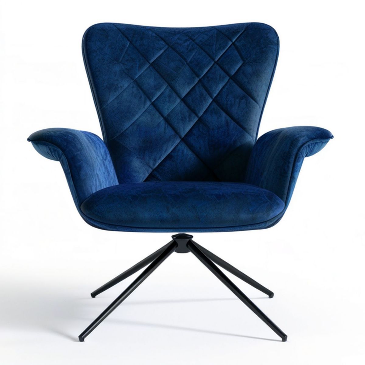Drehbarer Armlehnstuhl 61 x 73 x 88 cm in Dunkelblau/Schwarz aus Polyester-Samt und Stahl